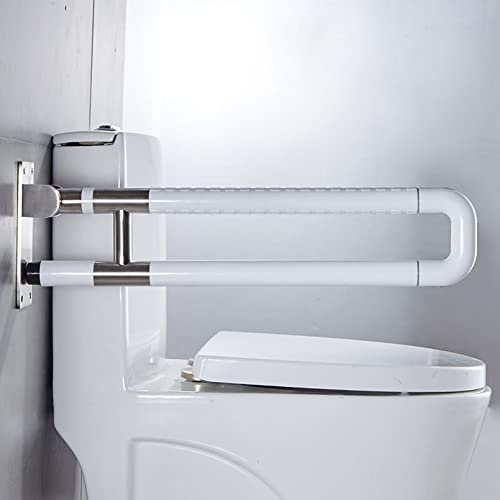 STÜTZKLAPPGRIFF WANDGRIFF Edelstahl Wandstützgriff Klappbar WC Haltegriff Klappbar Wandhalterungs Handicap Haltegriffe Haltegriff Safe Geländer Badewanne für Senioren Behinderte Schwangere Weiß (70cm)