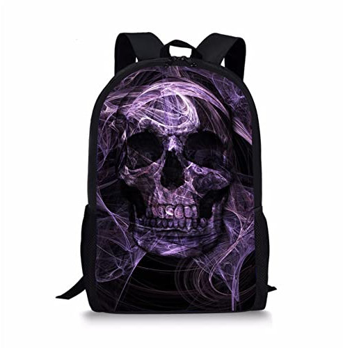 Binienty Schulrucksack für Kinder, Jungen, Mädchen, Teenager, leicht, für Bücher, Laptop, lässiger Tagesrucksack, Gespenst Schädel, Einheitsgröße