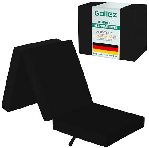 Goliez Klappmatratze 3-teilige Faltmatratze Gästematratze, Schaumstoff Matratze, Klappbar, Faltbare Kamping Bett, Waschbar Bezug (Schwarz, Einzel190x60x7cm)