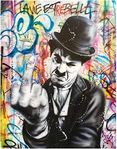 Moderne Graffiti Art Street Pop Art Charlie Chaplin Toile Peinture Affiche et Impression Mur Art Photo pour Salon, Décoration, Hôtel, Sans Cadre,40 × 60cm