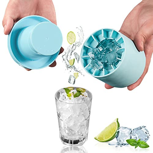 Cresitch Silikon EiswüRfelform, EiswüRfelbehäLter, EiswüRfelschale Eiseimer, EiswüRfelform mit Deckel,Eisbereiter-Cup -EisküBel (Blue, 8.5x9x8cm)