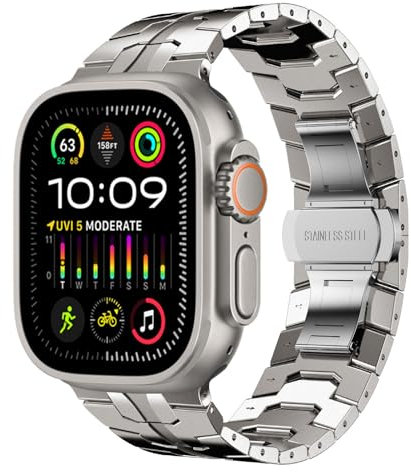 Fullife Compatible with Apple Watch Straps 49mm 46mm 45mm 44mm 42mm(Series 3 2 1) Metal Strap,Solid Stainless Steel Replacement Band for iWatch Ultra 2/Ultra Series 10/9/8/7/6/5/4/3/2/1/SE,Titanium
