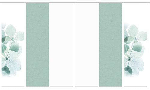 HOME WOHNIDEEN Schiebewand Bonita Leinenstruktur Digitaldruck mit Zubehör, Farbe:Mint, Größe:245 x 60 cm, Anzahl:6er Set (4X Bedruckt. 2X Uni)