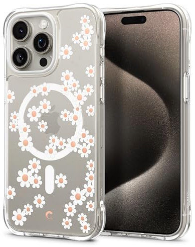 CYRILL von Spigen Cecile Mag Hülle Kompatibel mit iPhone 15 Pro Max Langlebig innere Klar Muster (2023) - Weiß Margerite Mag