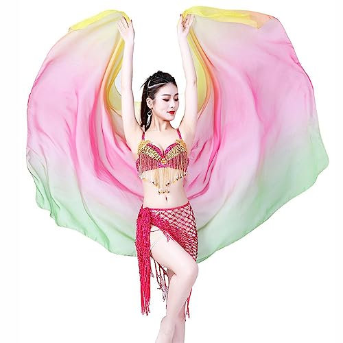 Nimiman Frauen Bauchtanz Schleier Chiffon Tanzen Hand Schal Allmähliche Farbe Erwachsene Größe Länge 2.5M Breite 1.14M, Grüne Rose Gelb, Einheitsgröße