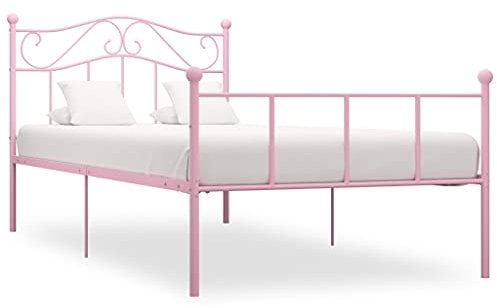 Homgoday Bettgestell Metallbett Bettrahmen mit Kopfteil Einzelbett Doppelbett Bettgestelle Einzelbettgestell Gästebett für Gästezimmer Schlafzimmer Rosa Metall 90×200 cm