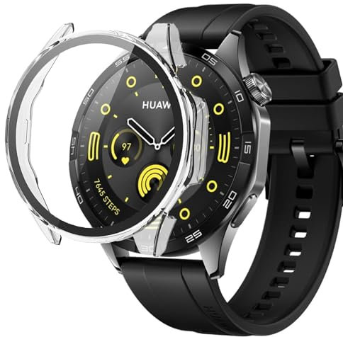Blueshaweu Custodia per Huawei Watch GT 4 Smartwatch 46mm, Hard PC Custodia con Vetro Protezione Schermo Compatibile con Huawei Watch GT 4 46mm Smartwatch (Trasparente)
