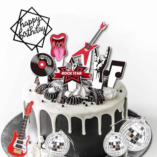 Gitarre Kuchen Topper,Musik Note Geburtstag Kuchen Topper,Disco Ball Rock and Roll Kuchen Cupcake Dekoration,Gitarren Musikinstrument Kuchen Topper für Musiker Rock Party Geburtstags Party Zubehör