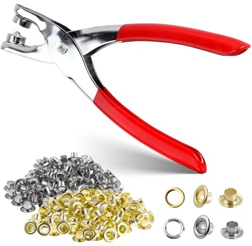 DAJISI 801PCS Grommet Tools Kit, 1/4 inch 400PCS Eyelets, 400PCS Washer, Portable Manual Grommet Eyelet Pliers, Grommet Hole Punch Tools for Leather, Fabric, Tarps, DIY Craft (Gold & Silver)