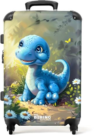 NoBoringSuitcases.com Kinderkoffer, Kinder Koffer, Koffer Groß, Koffer Kinder, TSA Schloss, Kinder Koffer mit Rollen, Koffer Leicht Groß, Koffer Mittelgroß (Junger Dino - Hellblau, 67 cm - 72 L)