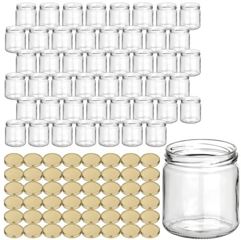 gouveo Lot de 48 Pots à Confiture 500g «Miel» avec Couvercle à Vis Nid d'Abeille - Pots de Conservation avec Bouchon à Vis TO82 - Pots de Conservation Vides, Pots à Vis (HGTO500BW)