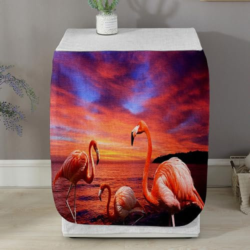 Odot Housse pour Machine à Laver Couverture Lave-Linge Anti-poussière Couverture Tumble Protection pour Face Avant de Machine à Laver et Sèche-Linge (Coucher de Soleil Rouge,M-capacité 8-10 kg)