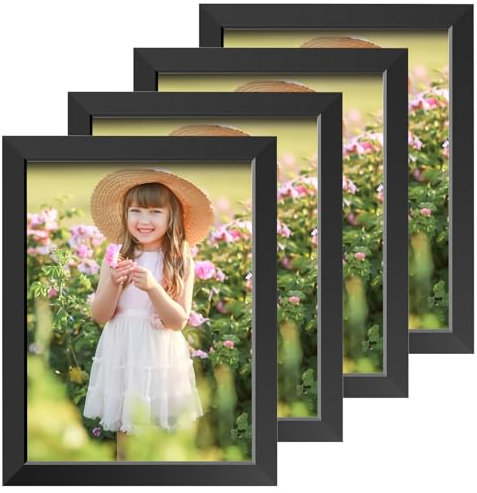 Bilderrahmen DIN A4: 4 Stück 21x29,7cm Fotorahmen, Moderner Bilderrahmen, Bilderrahmen Schwarz, Picture Frame mit Bruchsicherem Plexi-Glas, Rahmen für Wände und Tische, Hochformat oder Querformat