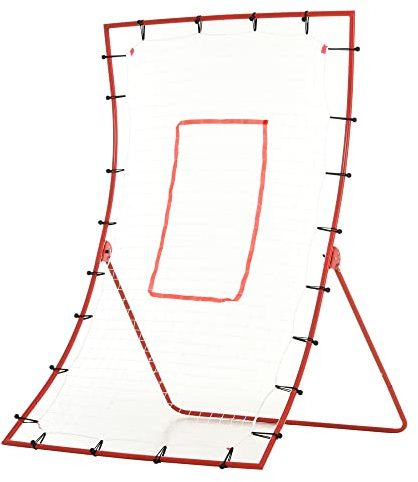 HOMCOM Fußball-Rückprallnetz, Fußball-Trainingsnetz, verstellbarer Winkel, inklusive Befestigungszubehör, 175 x 115 x 77 cm, Rot, Weiß