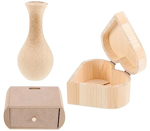 IWOWHERO 3St schmuckschatulle aus holz Vasen selber machen unfertige Schmuckschatullen antikes kinder holzspielzeug holzspielsachen DIY-Boxen schmuckschatullen selber machen