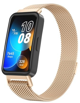 Bracelet AK Compatible avec Huawei Band 8 & Band 9 - Bracelet en Métal Or Rose - Sangle en Acier Inoxydable avec Boucle Magnétique