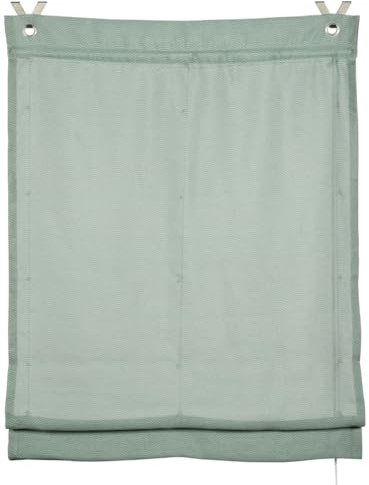 GARDINIA Raffrollo ohne Bohren, Zum Klemmen, Blickdicht, Lichtdurchlässig, Raffgardine, Inkl. Montage-Teile, 2 Beschwerungsstangen, 2 V-Haken, Zen Silence, Bögen Grün, 80 x 140 cm (BxH)