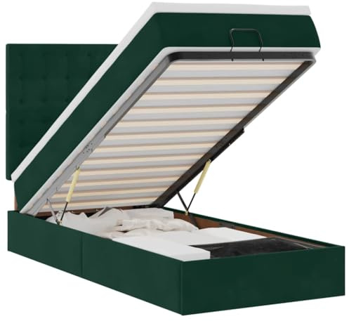 vidaXL Ottoman-Bett mit Matratzen & LEDs Dunkelgrün 100x200 cm Samt