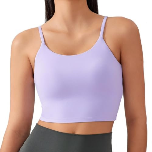 Lemedy Gepolsterter Sport-BH für Damen, geformte Körbchen, Fitness, Workout, Laufshirt, Yoga, Tanktop, Helles Violett, Medium