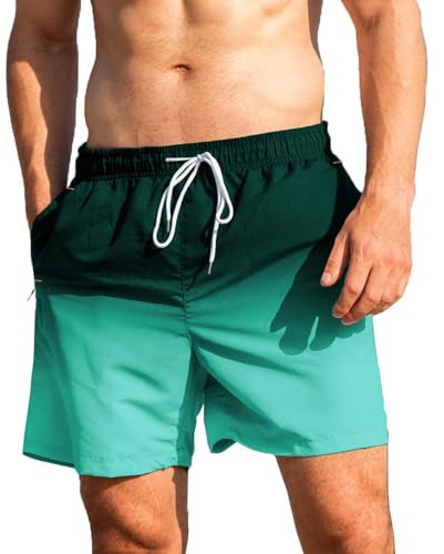 JustSun Short de Bain Homme Maillot de Bain Homme Boardshort Short Plage Étanche Short Séchage Rapide Filet avec Poches Zippées Dégradé Vert M
