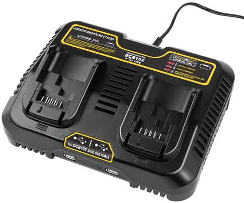 ASUNCELL Chargeur de batterie 2 ports 3,0 A Dewalt DCB115 18 V XR, 12 V-20 V MAX Li-Ion rapide avec 2 ports USB 2,1 A batterie Dewalt 18 V DCB série (prise européenne)