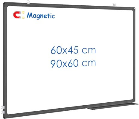 maxtek Whiteboard 90 x 60 cm, Magnetic White Board for Wall, Aluminium Frame WhiteBoard with Pen Tray, Dry Erase Board for Home Office School (90 x 60 cm Black)