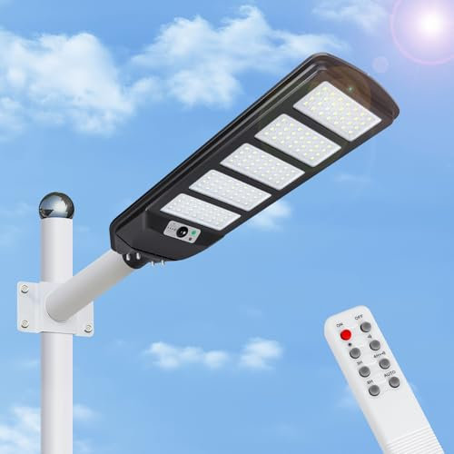 Aigostar - 300W Farola solar LED exterior con sensor de movimiento, mando a distancia, 3000LM luz blanca. Foco solar LED potentes con temporizador, impermeable protección IP65. No incluye soporte