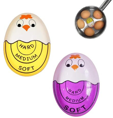 2 Stück Eieruhr Zum Mitkochen, Egg Timer, Farbwechsel Eggtimer, Wiederverwendbare Ei Zum Eierkochen Wählen Sie Die Eierreife Basierend Auf Der Farbe,Geeignet (Gelb und Lila)