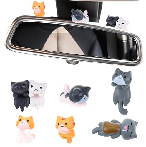 FloralGrace 6 Stück süße Katzen Auto Zubehör Lustige Resin Katzen Figuren Armaturenbrett Dekorationen, Rückspiegel niedliche Kätzchen Figur Dekoratives Auto Innenraum Dekor