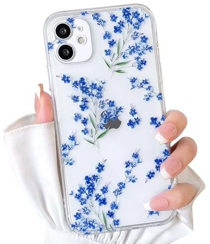 NITITOP Kompatibel mit iPhone 11 Hülle Süße Durchsichtig Klares Blume Muster für Frauen Mädchen mit Niedliche Blumenzweig-Design Weiche TPU Stoßfeste Dünne TPU Handyhülle - Blau