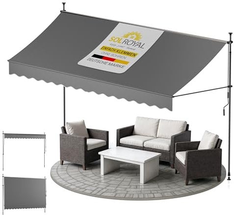Sol Royal Klemmmarkise 4m breit ohne Bohren – Klemm-Markise mit Handkurbel Balkon Terrassen Sonnenschutz - Standmarkise Anthrazit UV-Beständig Balkonmarkise zum Klemmen Witterungsbeständig BM3