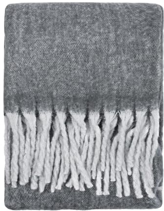 furn. Cozy Throw – Soft Textured Woven Blanket with Tassels (Charcoal - 140x180cm)