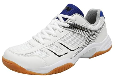 ZaKoonaC Unisex Lightweight Tennis Badminton Shoes with Power Cushion - Breathable Mesh for Court Sports White Blue