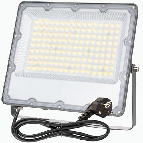 MEEKBOS Projecteur LED Extérieur 100W avec Prise EU,10000LM 6500K Blanc Froid, IP66 Étanche Éclairage de Sécurité pour Jardin, Cour, Garage