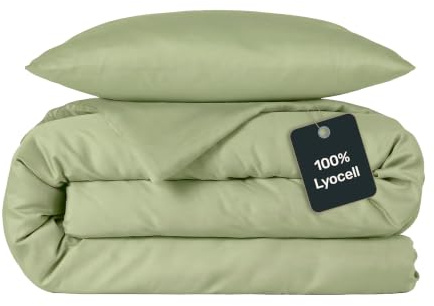 twenty:three Lyocell Bettwäsche (1x) 200x220 + (2X) 40x80 cm Fresh Sage - 100% Tencel - Gewonnen aus Eukalyptus - Hochwertig - Nachhaltig - Atmungsaktiv - Luxus - Hypoallergen