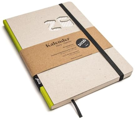 Taschenkalender 2026 – kompakt, klar, nachhaltig Recyclingkarton/Limette