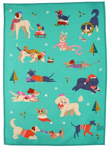 Dotcomgiftshop Geschirrtuch Festive Friends festlich Weihnachten Christmas Hunde Baumwolle 70x50 cm