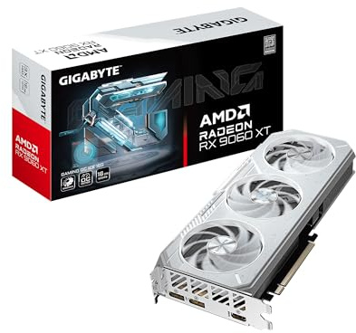 GIGABYTE Radeon RX 9060 XT Gaming OC Ice 16G Carte Graphique GDDR6 256 Bits PCIe 5.0 HDMI/DP 2.1 Ventilateur Hawk Gel Thermique Classe Serveur Structure renforcée 16 Go