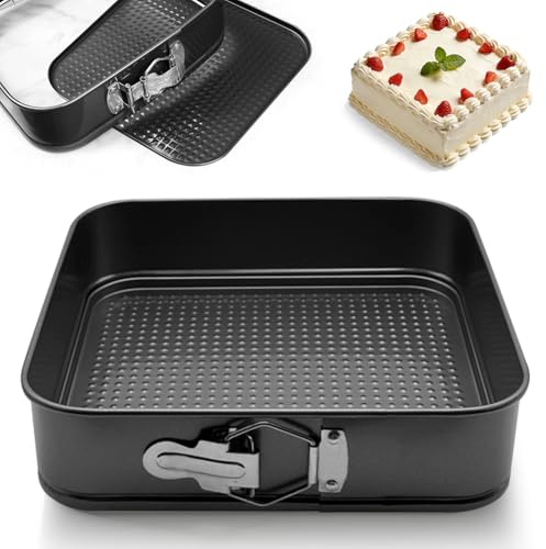 Springform Quadrat 26CM, Kuchenform Backform mit Antihaftbeschichtung, Kuchenform mit Flachboden, Kleine Kuchenbackformen mit Flachboden, Tortenform für Kuchen Backen, Kohlenstoffstahl, Schwarz