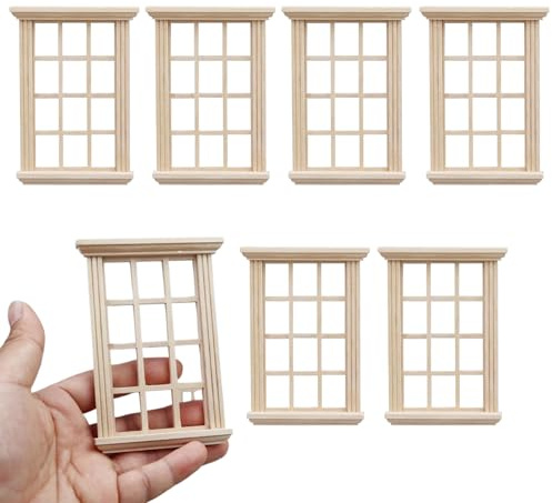 Puppenhausfenster, 6 Stück, Puppenhausmöbel im Maßstab 1:12, 8, 1 x, 5 x 11, 4 cm, DIY-Fenster, Holzkunstwerk, Miniaturmöbel, leicht, für Schlafzimmer, Miniatur