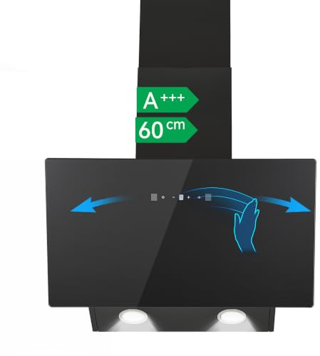 CAZACHEF 60 cm Dunstabzugshaube A+++ Schräghaube, 416 m³/h, 58 dB Leise, 3 Stufen + Boost, Touch- & Gestensteuerung, Abluft/Umluft, inkl. 2× Aktivkohlefilter, LED, Schwarz