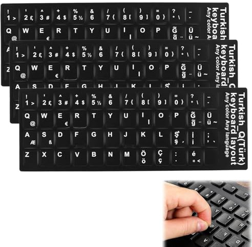 EUYKQNOI 3 x Türkische Aufkleber für PC/Laptop & Notebook Tastaturen 11x13mm,Tastaturaufkleber Türkisch - Schwarz matt mit weißen Buchstaben - Komplettset für Keyboard