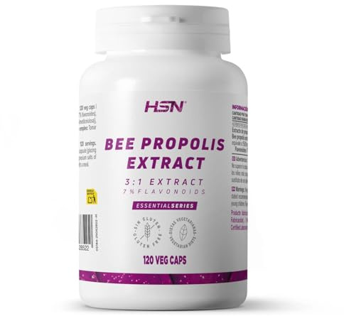 HSN Propóleo 500mg | 120 Cápsulas Vegetales | Estandarizado 7% Flavonoides – Extracto 3:1 Equivalente a 1500mg Propóleo Crudo – Alta Concentración | Sin Gluten y Apto Vegano