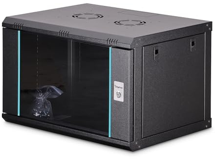 DIGITUS Netzwerkschrank – 19 Zoll 7HE – Unmontiert – Dynamic-N – Schwarz | 450 mm Tiefe – 320 mm Nutztiefe – Wandmontage – 60 kg Traglast – Glastür
