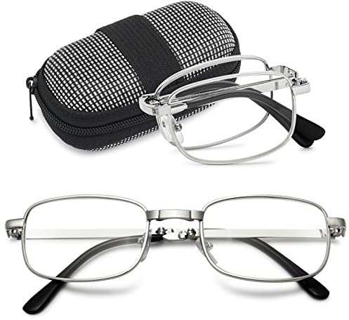 VEVESMUNDO Herren Lesebrille Faltbare Klappbare Zusammenklappbar Metall Faltbrille Klappbrille (+2.0, 1 Stück Silber)