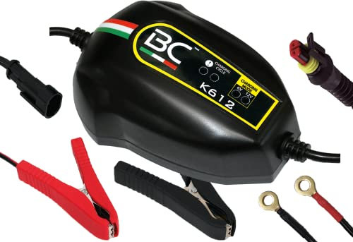 BC K612, Caricabatterie e Mantenitore Intelligente 1 Amp per Batterie 6V/12V Piombo-Acido, adatto per Moto, Scooter, Quad, Motoslitte, Moto d'acqua e per tutte le batterie fino a 100Ah