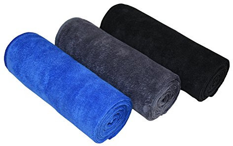 MAYOUTH Mikrofaser Handtuch Set f¨¹r Sauna Fitness Sport, Schnelltrocknende Handt¨¹Cher aus Microfaser, Unisex Sporthandtuch Schwarz+Blau+Grau 40cm X80cm