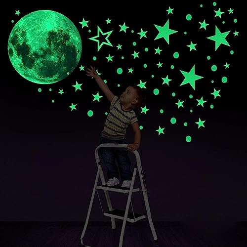 Konsait Leuchtsticker Wandtattoo, 435pcs Leuchtsterne Punkten und Mond Fluoreszierend Wandsticker Wandaufkleber DIY für Schlafzimmer Jungen Mädchen Kinderzimmer