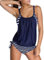 Aleumdr Tankini Damen bauchweg Bademode Set zweiteilig Push up mit Einstellbarer Bikinislip Tankini Top Soft Cups, Dunkelblau, Medium(EU40-EU42)