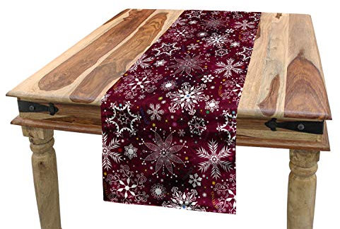 ABAKUHAUS Schneeflocke Tischläufer, Weihnachten, Esszimmer Küche Rechteckiger Dekorativer Tischläufer, 40 x 180 cm, Kastanienbraun Weiß